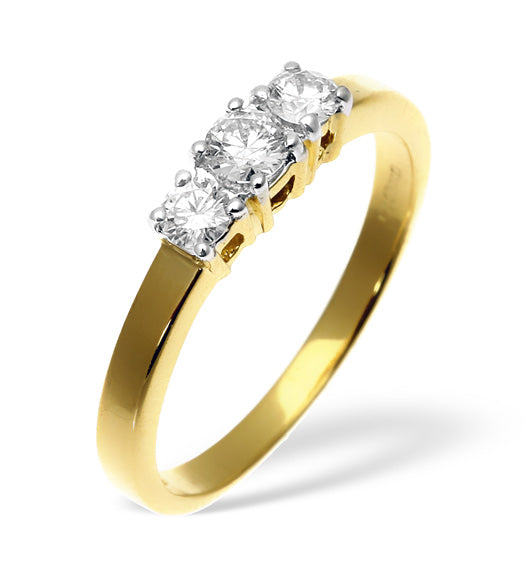 Ellie 18K Gold 3 Stone Diamond Ring 1.00CT H/SI
